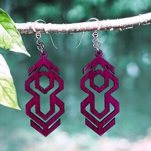 Handmade wooden sterling silver purple heart geometric earrings